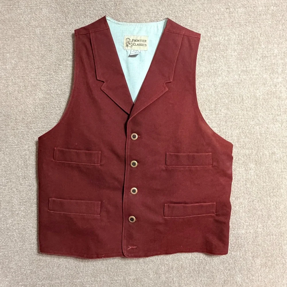 Frontier Classics Mens Burgundy Cotton Canvas Western Vest Waistcoat Red Medium